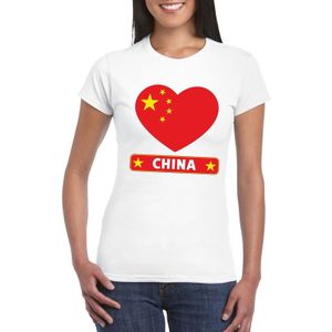 China t-shirt met Chinese vlag in hart wit dames