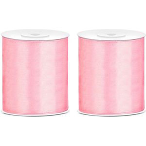 3x Hobby/decoratie roze satijnen sierlinten 10 cm/100 mm x 25 meter - Cadeaulinten satijnlinten/ribbons