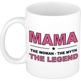 Mama the legend - mok/beker - 300 ml - wit - incl. sierkussentje hart vorm - 15 cm