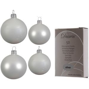 Compleet glazen kerstballen pakket winter wit glans/mat 38x stuks - 18x 4 cm en 20x 6 cm - Inclusief 50x haakjes