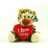 Pluche I Love You luipaard knuffel - 14 cm - Luipaarden wilde dieren knuffels - Speelgoed voor kinderen - Valentijn/Moederdag/Vaderdag kado