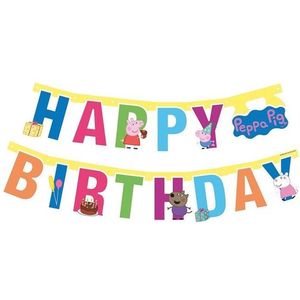 Peppa Pig themafeest wenslijn/letterslinger Happy Birthday 140 cm - Thema feest slinger voor kinderfeestje/verjaardag