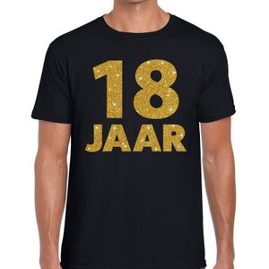 18 jaar gouden glitter tekst t-shirt zwart heren - heren shirt 18 jaar - verjaardag kleding