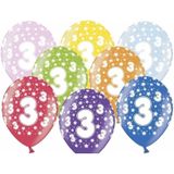 Partydeco 3e jaar verjaardag feestversiering set - 12x ballonnen en 2x feestslingers