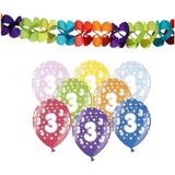 Partydeco 3e jaar verjaardag feestversiering set - 12x ballonnen en 2x feestslingers