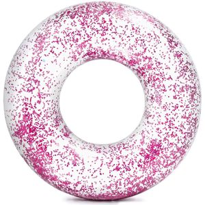 Opblaasbare Intex zwemring transparant/doorzichtig met roze glitters 120 cm - Zwembenodigdheden - Zwemringen - Glitter zwembanden voor kinderen en volwassenen