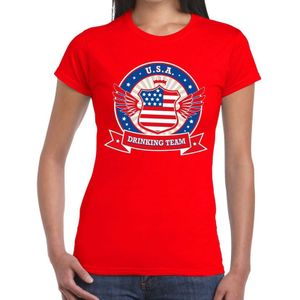 Rood USA drinking team t-shirt rood dames -  USA kleding