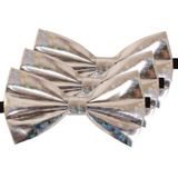 3x Holografische zilveren verkleed vlinderstrikjes 13 cm voor dames/heren - Holografisch zilver thema verkleedaccessoires/feestartikelen - Vlinderstrikken/vlinderdassen met elastieken sluiting