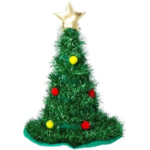 Kerstboom hoed groen met ster - Hoeden - Kerst verkleed accessoires
