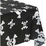 Halloween/horror thema feest tafelkleed - 2x - piraat doodskoppen - zwart/wit - plastic - 137 x 274 cm