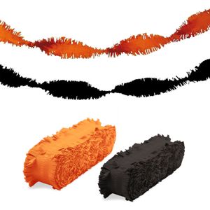 Folat versiering slingers combi set zwart/oranje 24 meter crepe papier