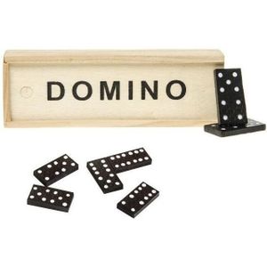 8x Domino Spel In Houten Kistje - 15 X 5 X 3 cm - 28 Dominostenen