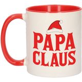 Set van 2x stuks cadeau kerstmokken rood Papa Claus - 300 ml - keramiek - koffiemokken / theebekers - Kerstmis - kerstcadeau papa / vader