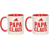 Set van 2x stuks cadeau kerstmokken rood Papa Claus - 300 ml - keramiek - koffiemokken / theebekers - Kerstmis - kerstcadeau papa / vader
