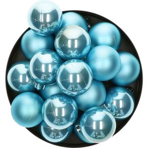 Decoris Kleine kerstballen - 16x - 4 cm - kunststof - ijs blauw