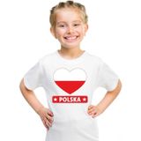 Polen kinder t-shirt met Poolse vlag in hart wit jongens en meisjes