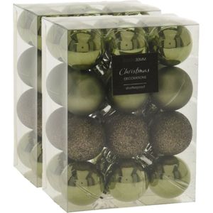 48x stuks mini kerstballen mix groen tinten glans/mat/glitter kunststof diameter 3 cm - Kerstboom versiering