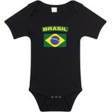 Brasil baby rompertje met vlag zwart jongens en meisjes - Kraamcadeau - Babykleding - Brazilie landen romper