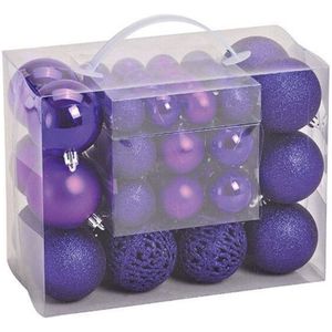 Kerstballen - 50 stuks - paars - kunststof - glans-mat-glitter - 3-4-6 cm