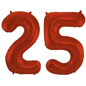 Folat Folie ballonnen - 25 jaar cijfer - rood - 86 cm - leeftijd feestartikelen