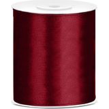 2x rollen satijnlint bordeaux rood-wit 10 cm x 25 meter - Hobby cadeaulint sierlint