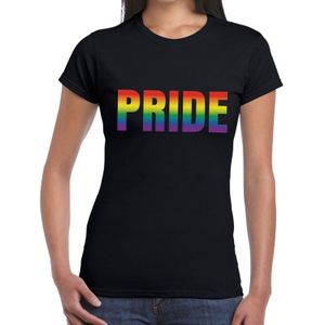 Pride tekst gaypride t-shirt zwart - zwart regenboog shirt voor dames - Gaypride