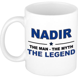 Naam cadeau Nadir - The man, The myth the legend koffie mok / beker 300 ml - naam/namen mokken - Cadeau voor o.a  verjaardag/ vaderdag/ pensioen/ geslaagd/ bedankt