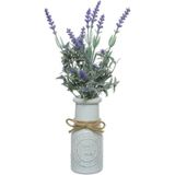 Set van 2x stuks paarse Lavendula/lavendel kunstplantjes 32 cm in witte pot