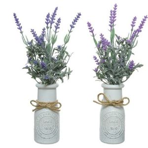 Set van 2x stuks paarse Lavendula/lavendel kunstplantjes 32 cm in witte pot