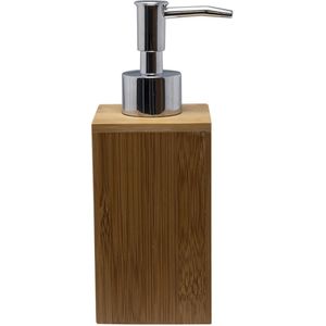Zeeppompje/zeepdispenser bruin van bamboe 17 cm - Navulbare zeep houder - Toilet en badkamer accessoires