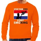Stop thinking start smoking sweater / trui oranje heren - Koningsdag kleding