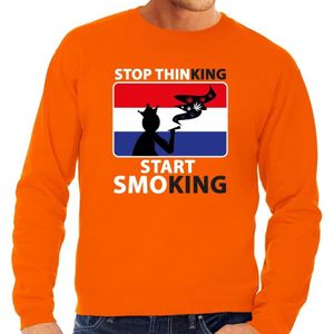Stop thinking start smoking sweater / trui oranje heren - Koningsdag kleding