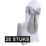 20x Bruiloft stoel decoratie zilveren strik - Huwelijk stoel versiering - Bruiloft aankleding