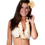 Fiestas Guirca Hawaii verkleed set - 2x - volwassenen - naturel - rieten rok/bloemenkrans/haarclip