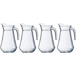 4x Schenkkan 1,6 liter 24 cm - Sapkannen/waterkannen/schenkkannen/limonadekannen van glas 4 stuks