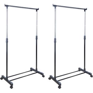 2x stuks mobiele kapstokken/kledingrekken verstelbaar 100 tot 170 cm - Kledingrekken - Kleding ophangen