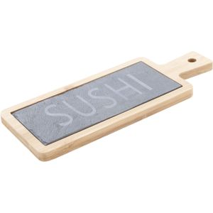 Leisteen/bamboe serveerplank voor onder andere sushi 23 x 9 cm - Rechthoekige leistenen/bamboe houten plank