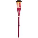 3x Roze buiten/tuin Led fakkel Bodi solar verlichting bamboe 54 cm vlam - Tuinfakkel - Tuinlampen - Lampen op zonne-energie