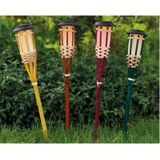 3x Roze buiten/tuin Led fakkel Bodi solar verlichting bamboe 54 cm vlam - Tuinfakkel - Tuinlampen - Lampen op zonne-energie