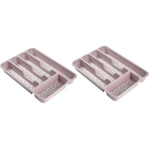 2x stuks bestekbakken/bestekhouders 5-vaks roze - 33 x 24 x 4 cm - Keuken opberg accessoires