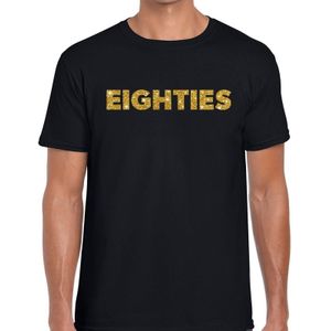 Eighties gouden glitter tekst t-shirt zwart heren - Jaren 80/ Eighties kleding