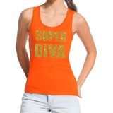 Super Diva glitter tekst tanktop / mouwloos shirt oranje dames - dames singlet Super Diva S