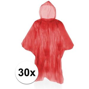 30x Voordelige wegwerp regenponcho voor volwassenen - Rood
