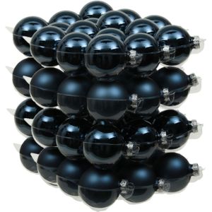 72x stuks kerstversiering kerstballen donkerblauw van glas - 4 cm - mat/glans - Kerstboomversiering