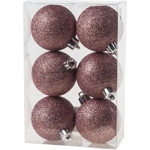 Cosy &amp; Trendy Kerstballen - 6 st - roze-glitter - kunststof - 6 cm