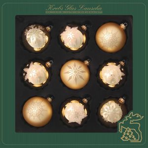 Krebs Kerstballen - 9 stuks - goud - gedecoreerd - glas - 7 cm