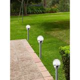 3x Buiten/tuin LED RVS bol stekers Navi solar verlichting 30 cm - Tuinverlichting - Tuinlampen - Solarlampen op zonne-energie