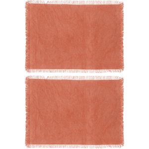 Secret de Gourmet placemats Kenya - 6x - steenrood - 45 x 30 cm - katoen - met franjes