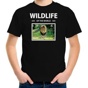 Dieren foto t-shirt Leeuw - zwart - kinderen - wildlife of the world - cadeau shirt Leeuwen liefhebber - kinderkleding / kleding