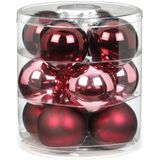 24x Berry Kiss mix glazen kerstballen 8 cm glans en mat - Kerstboomversiering mix roze/rood